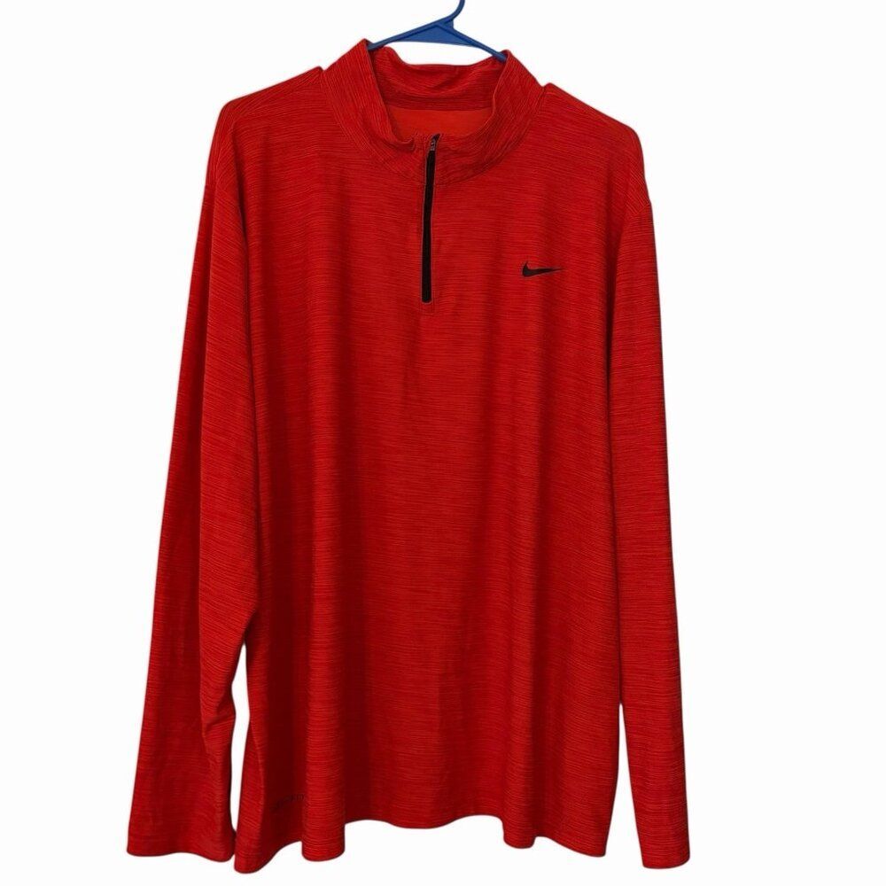 Nike Mens Red Long Sleeve Dri Fit Pullover Sz XXL Performance Athletic Golf